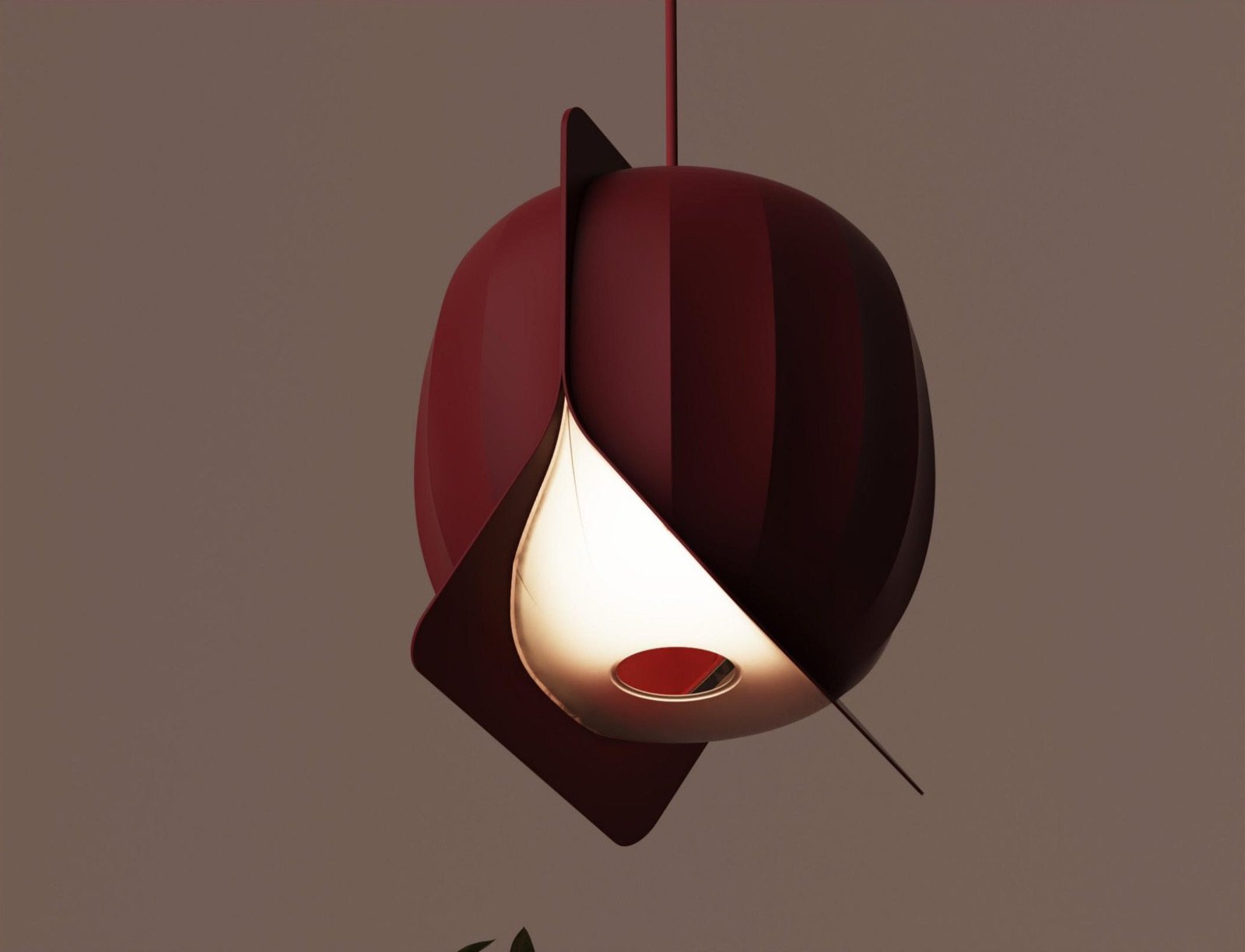 Grow Shade lit, its split shade opening over the light source