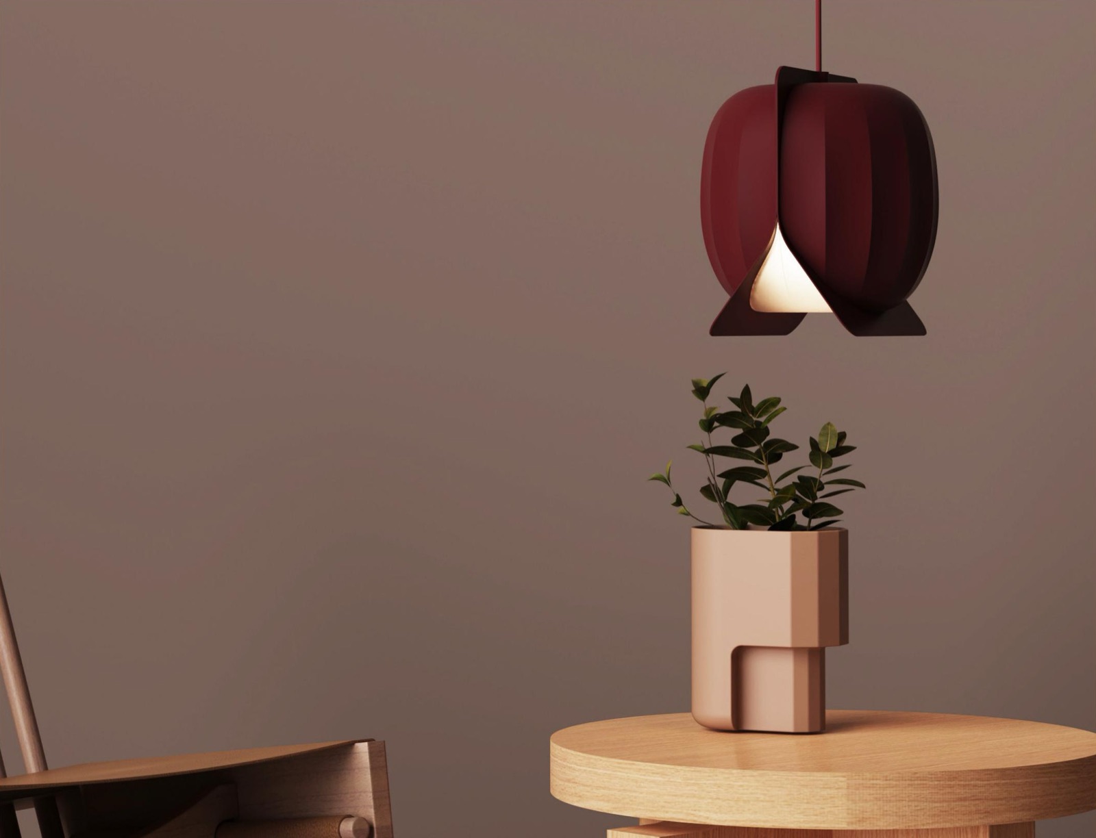 Grow Shade hung over a plant on a side table